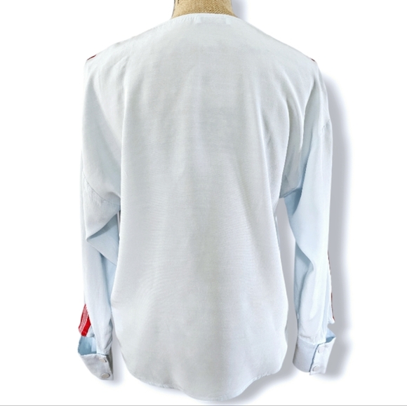 Sandro Lucienne Blue and Red Striped Cutout Top. - Picture 5 of 8